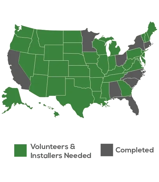 A map of the united states with green and gray areas.