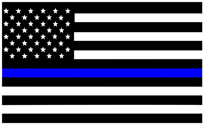 A black and white flag with a blue stripe on it.